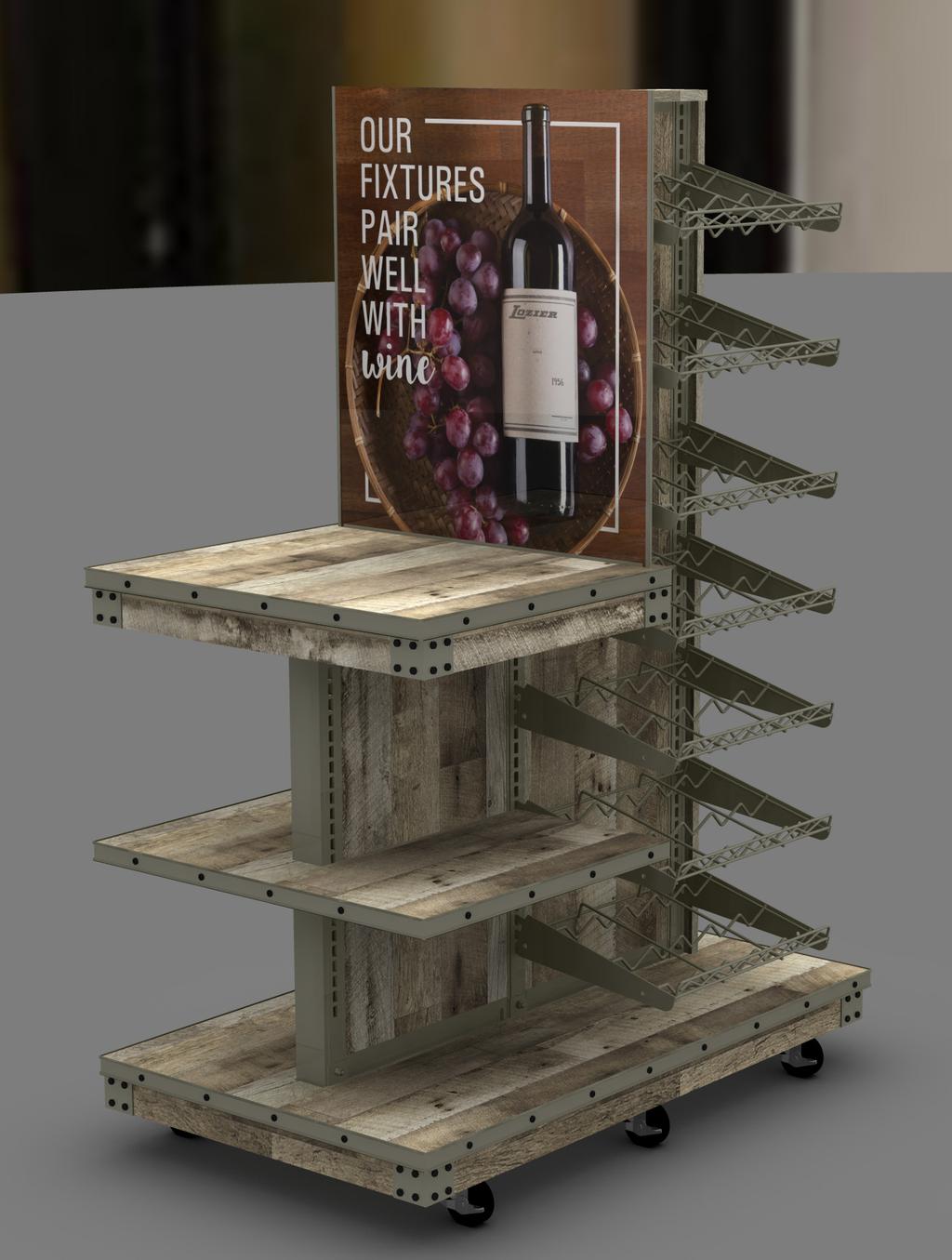 WINE Pair feature product displays with capacity shelving.