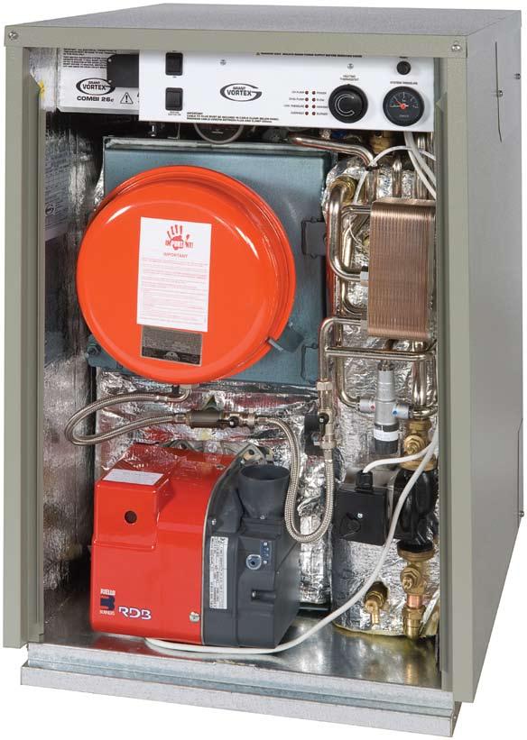 (factory-fitted in rear of casing) not shown Expansion Vessel (Size varies depending on model) Nickel plated pipes Thermostatic blending valve Flexible filling loop Pump (hot water circuit) Riello