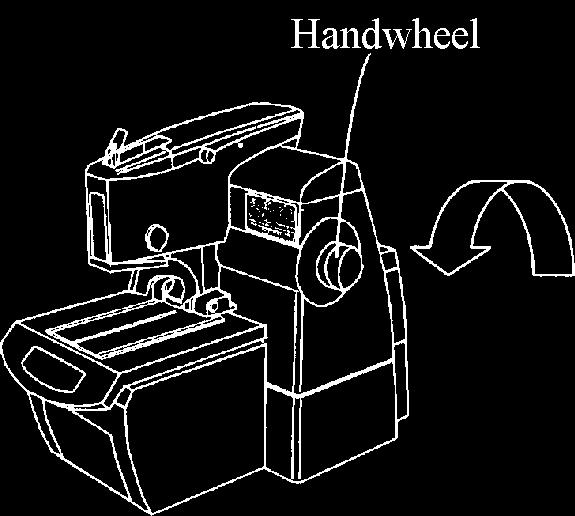 START-UP AND OPERATION - ELECTRICAL EXITING THE EMERGENCY STOP DURING THE SEWING CYCLE Note: Material may be removed from the machine by manually rotating the handwheel until the needle is in the up