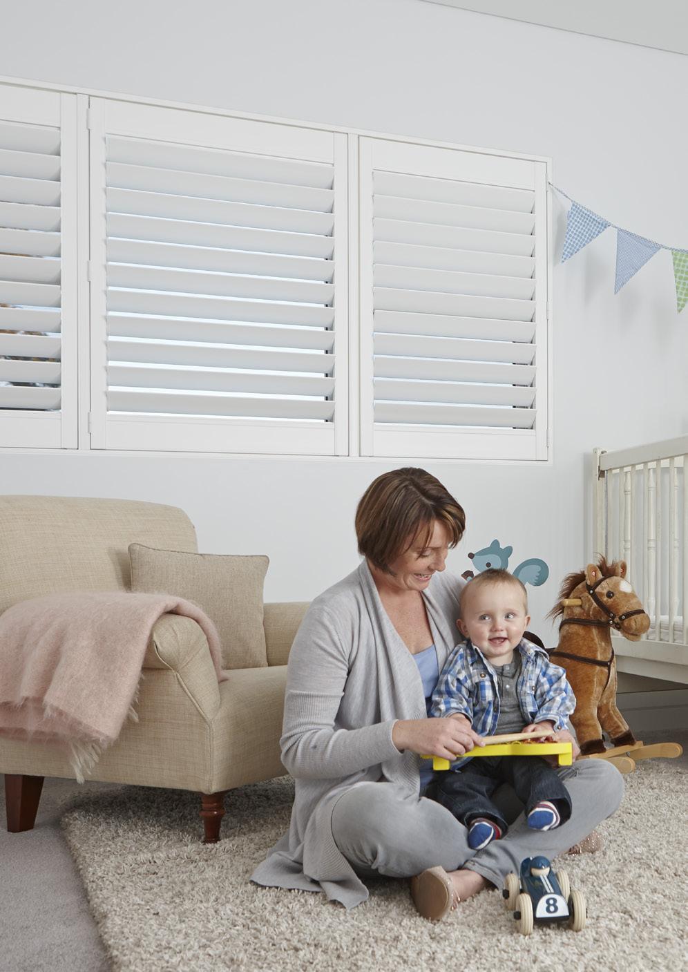 Luxaflex PolySatin Shutters PolySatin Shutters are made from a non-toxic polyresin compound,