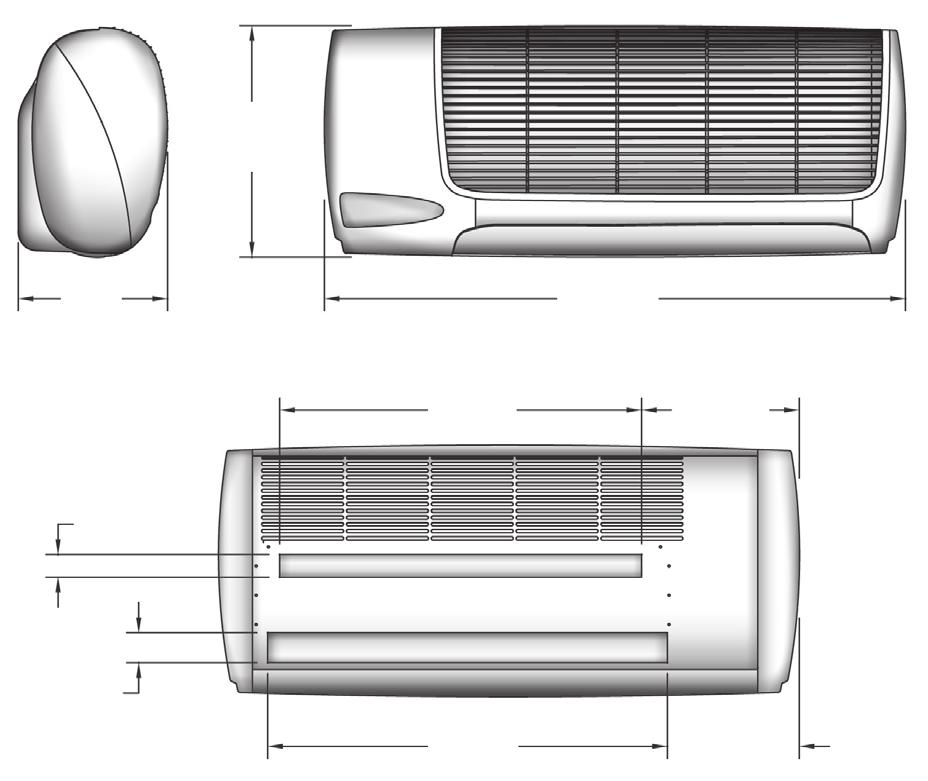 WLCG/WLHG Air Handlers Product Description (continued) Figure 1 WLCG/WLHG ductless air handlers dimensions B A C D 5 ¼ 1 ½ 2 E 4 ⅜ Model A B C D E Depth in (mm) Height in (mm) Length in (mm) Mounting