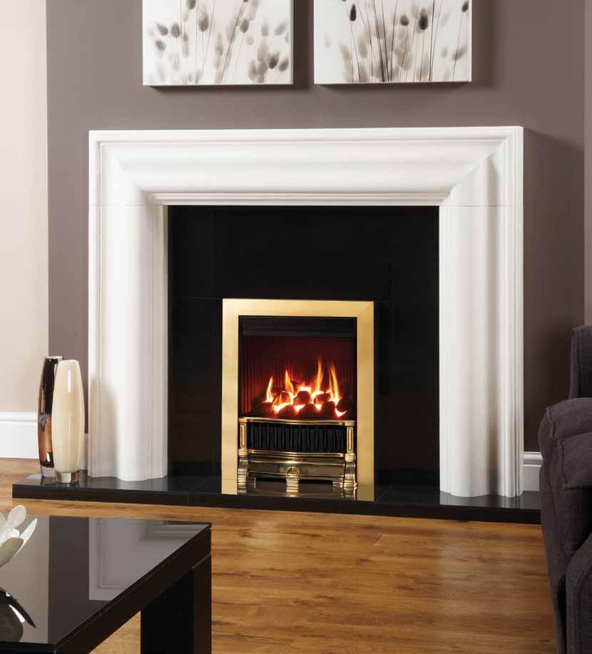 Logic HE Balanced flue fire, coal fuel bed and Polished Brass Holyrood front and
