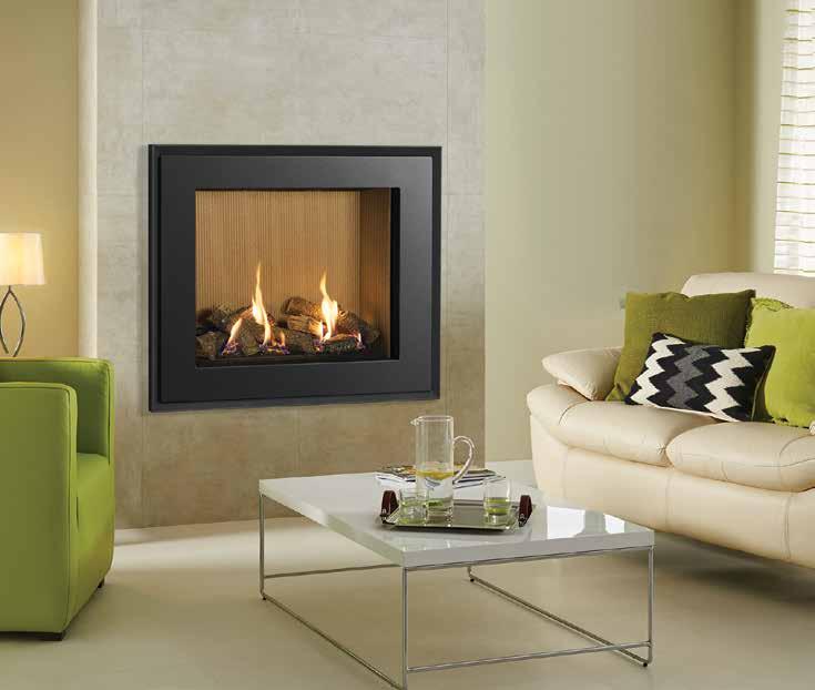 Riva2 750HL high efficiency UP TO 80% Conventional flue High efficiency fire with virtually invisible glass front Choice of five linings - Brick-effect, Ledgestone-effect, Black Reeded, Fluted