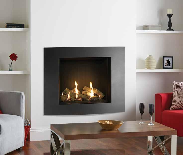 Riva2 750HL Conventional flue high efficiency UP TO 80% High efficiency fire with virtually invisible glass front Choice of five linings - Brick-effect, Ledgestone-effect, Black Reeded, Fluted