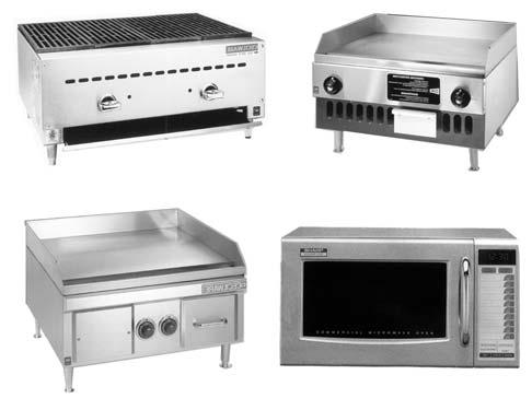 Charbroilers, Griddles and Microwave BC-1824 BG24 EL-1824 R-21HT CHARBROILERS: Gas (natural or propane) (all models) BC-1812 12 x 15 1 Burner 19 1 2 deep x 11 1 4 high, cast iron grates, BC-1824 24 x