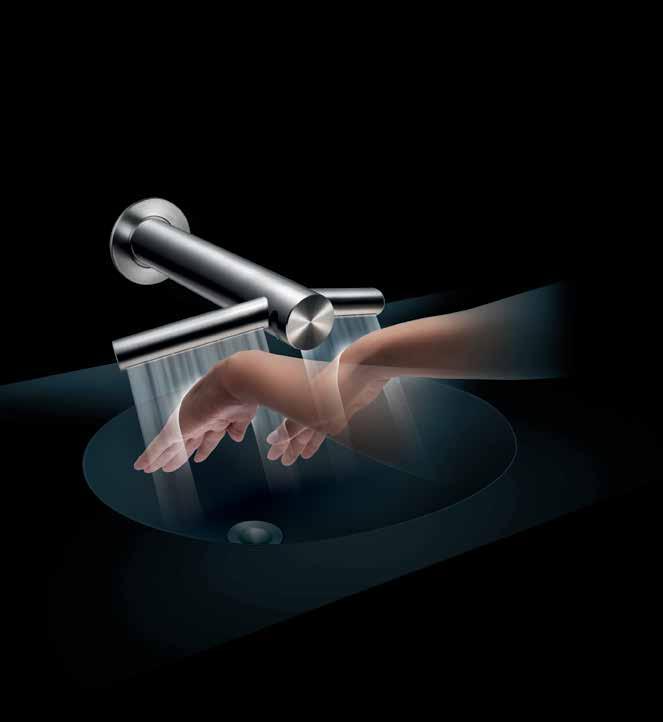 Airblade hand drying technology in a tap. Wash and dry hands at the sink. No waste water on the floor With Airblade technology in a tap, hands can be dried at the sink in just 12 seconds.