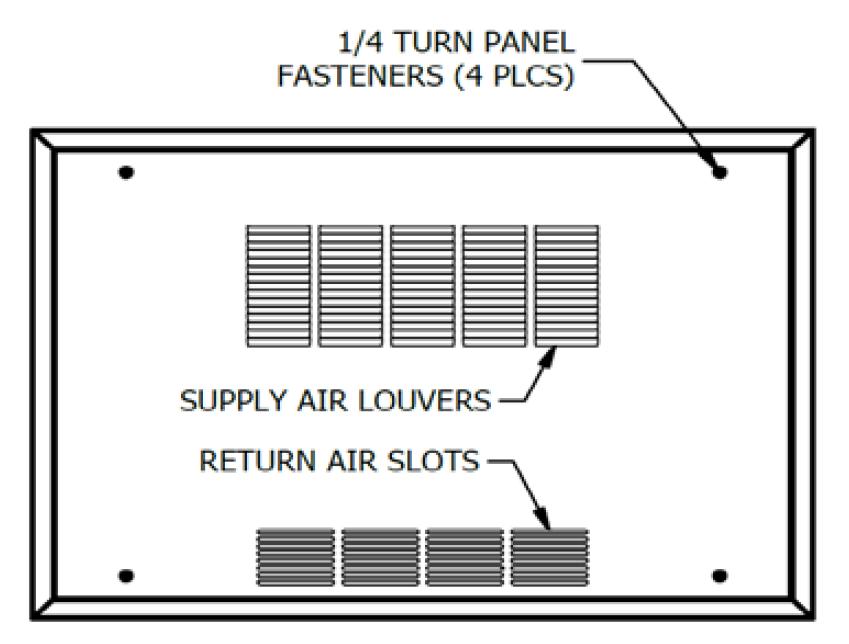 Perimeter frame must be permanently fastened to wall or other structure capable of supporting it. Panel is designed for installation and removal from perimeter frame by 1/4 turn fasteners.