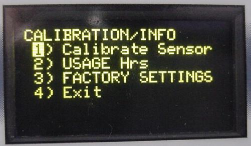 Step 4: Use the Vent button to select Calibrate Sensor (menu item 1). When Calibrate Sensor is selected press the power button.
