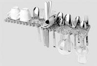 A A The upper rack can be equipped with one or two special tip-up compartments for mugs and cups, as well as spoons, knives and forks, which should be fitted in the slots