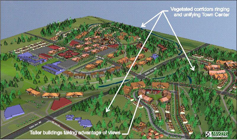 Figure 62. The Town Center s rolling topography and natural setting will be a dominant aspect of its visual character (view looking northwest). Recommended Implementation Actions 1.