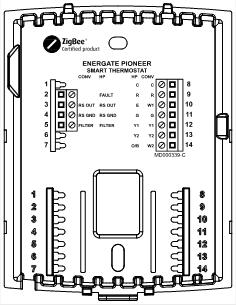 4.2 Pioneer Thermostat Wiring The following diagram shows the backplate of the Z100 Pioneer thermostat.