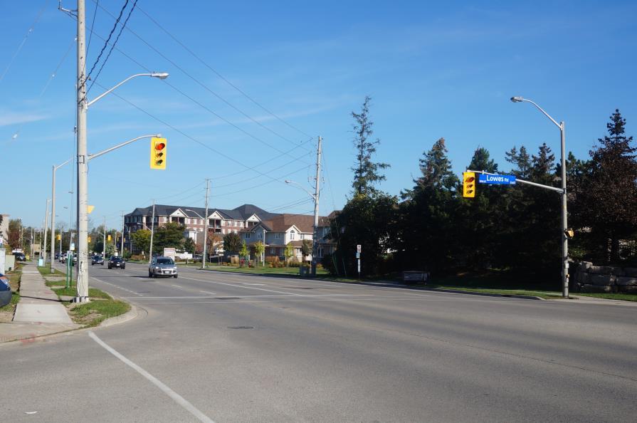 Gordon Street is a main 4-lane arterial corridor and is a prominent transit route within Guelph, with existing bus stops on the northwest and northeast corners of Gordon Street and Lowes Road West