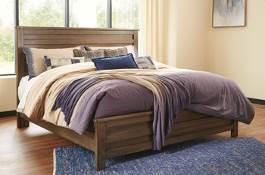 B514 Morraly (Ashley HS Exclusive) Urban contemporary group made with Acacia veneers and hardwood solids Warm glazed chestnut brown finish highlights the natural color variations Group features a