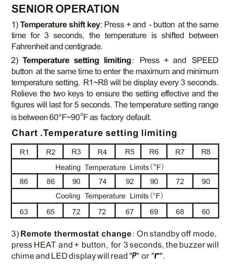 : unit control panel has control of unit. COOL/FAN/HEAT MODE OPERATION PROCEDURE * Hear Mode does not apply to this model : wall thermostat has control of unit. Control panel: Press the ON/OFF button.