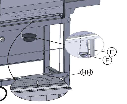 Connect the venturi tube and the side valve by overlapping 0.78 between venturi tube and nozzle. d) Align the holes on the side burner assembly with the holes on the right side shelf.