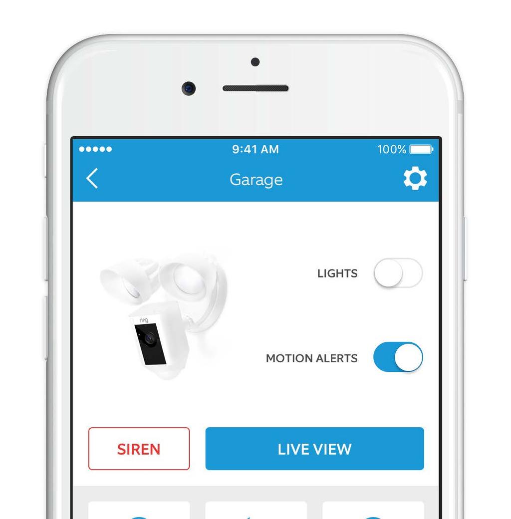 After setup, select your Floodlight Cam in the Ring app This will bring you to