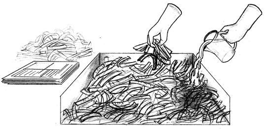 2. Prepare the bedding. Instead of soil, use moist newspaper bedding. Like soil, newspaper strips provide air, water, and food for the worms.