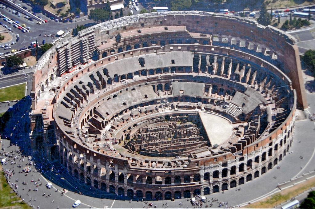 44. Colosseum (Flavian Amphitheater) Rome, Italy Imperial Rome 70-80 C.E. Stone and concrete Link and video in notes Accommodated 50,000 spectators. Concrete core, brick casing, travertine facing.