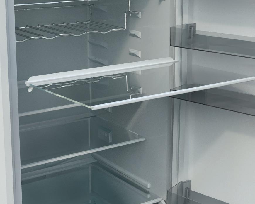 Caution: Glass, handle carefully. Fridge shelf removal/adjustment The shelves can be adjusted according to food storage requirements. Only remove/adjust the shelves when they are empty.