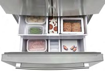 Capacity freezer: 9.9 cu.ft. 4 adjustable shelves in tempered glass with spill guards for fridge section. 3 adjustable wire shelves for freezer section.