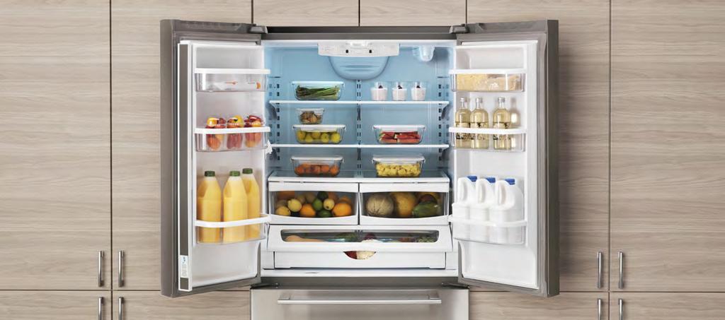 SPACIOUS STORAGE AND LEDS Our refrigerators offer plenty of storage. Adjustable shelves, multiple crispers.