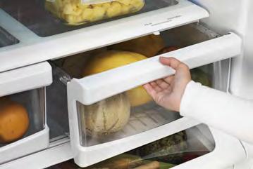 Fast freeze function to quickly freeze large amounts of food. Freezer with automatic ice maker with ice bin. Self closing device pulling the freezer door in at the end.
