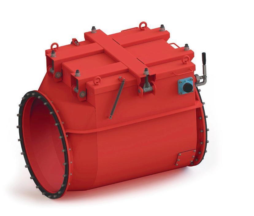 EXPLOSION ISOLATION SYSTEM B-FLAP is a mechanical device designed to prevent propagation of flame and pressure between pieces of technology equipment during explosion.