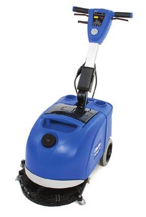 Patented, rotating deck Full battery-powered operation and onboard battery charger Compact, maneuverable design Quiet operation, at only 64 db A Brush-assisted operation Single 14 inch disc scrub