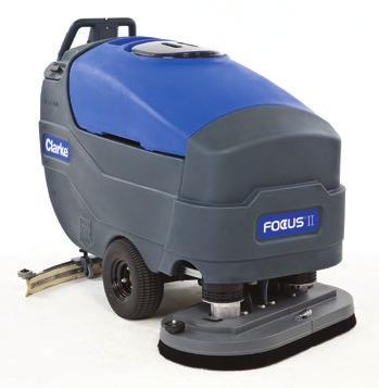(66, 71, and 86 cm disc, 71 cm cylindrical, 71 and 81 cm BOOST) 23 gallon solution and recovery tank (87 L) Focus II Large The Focus II Large walk-behind autoscrubber has the right combination of