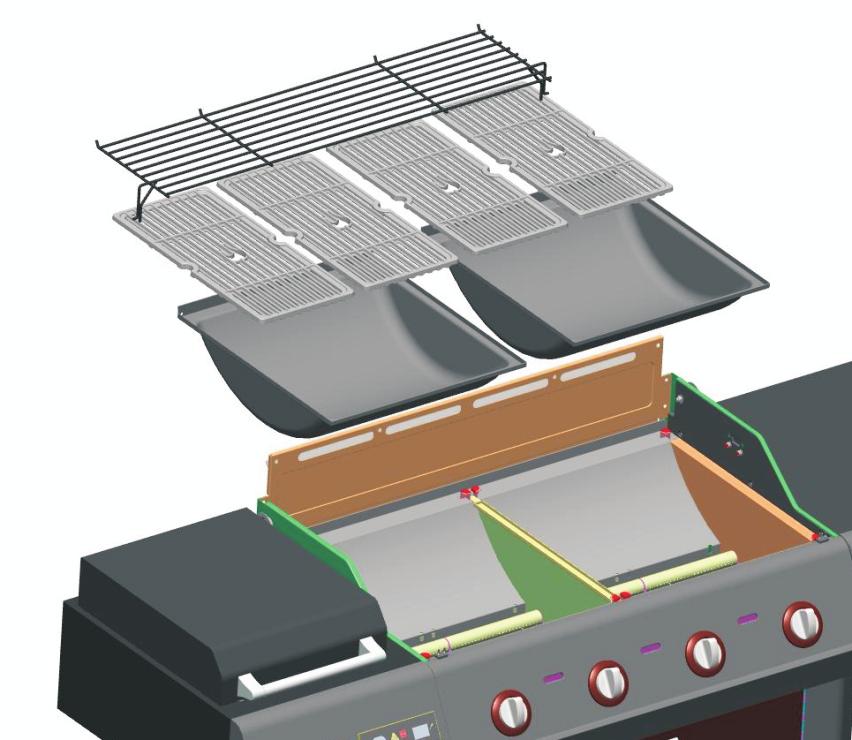 Warming Rack Cooking Grates (3 or 4 depending on Unit purchased) Trough Trough NOTE: Grill lid is shown removed for clarity. DO NOT remove the grill lid.