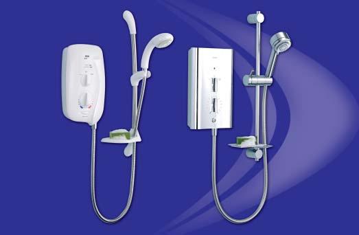 Electric Showers SPORT STANDARD ESCAPE CHROME SATIN CHROME SPORT THERMOSTATIC SPORT STANDARD MAX SPORT (New) White / Chrome finish. Push button on / off. Patented flow control. Delayed shutdown.