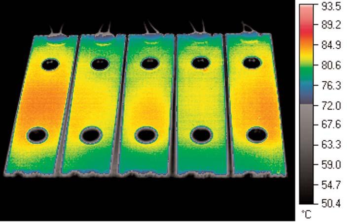 Hot spot Figure 9: This infrared image of the functioning uniform watt density thick film heaters on the 1 2 heat-sink does not show the colder corners we would expect.