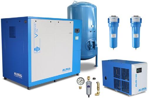 V-DRIVE Professional Packages Each package comprises an ALMiG V-DRIVE air compressor, vertical air receiver, refrigerant dryer and two air treatment filters, all performance-matched for correct