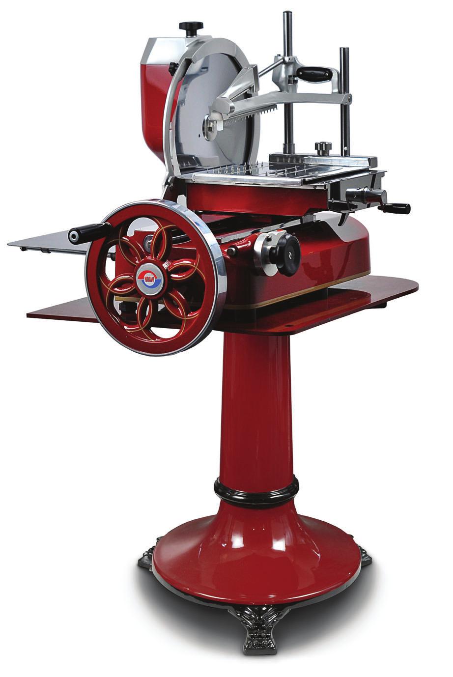 Heritage Flywheel Slicer A showpiece vertical slicer that is beautifully crafted for easy manual operation Ideal for shaving and slicing delicate cold cut meats like prosciutto Fully manual operation