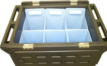 Optional ice totes allow easy ice transfer from cart to display case. Howe Rapid Freeze Condensing units.