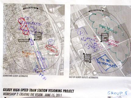 In the East of Gilroy Outlets station area, community members envisioned two general ways to develop around the station: either limited development focused to west of the proposed high-speed train