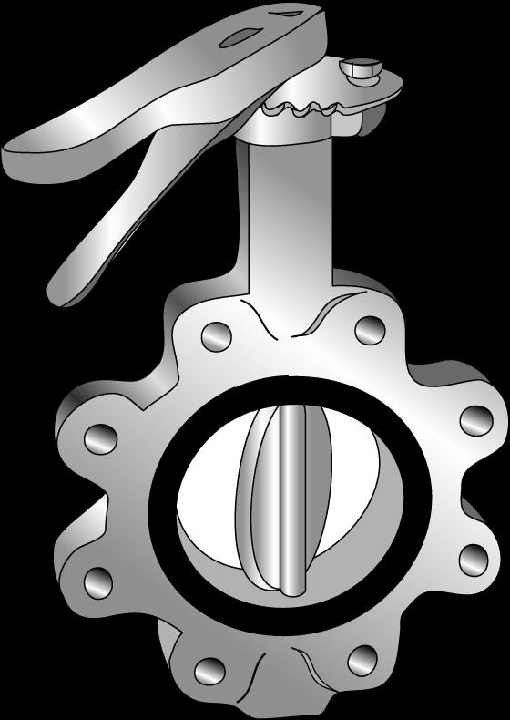 Butterfly Valve (General Purpose) Used on larger pipe sizes (2½ in.
