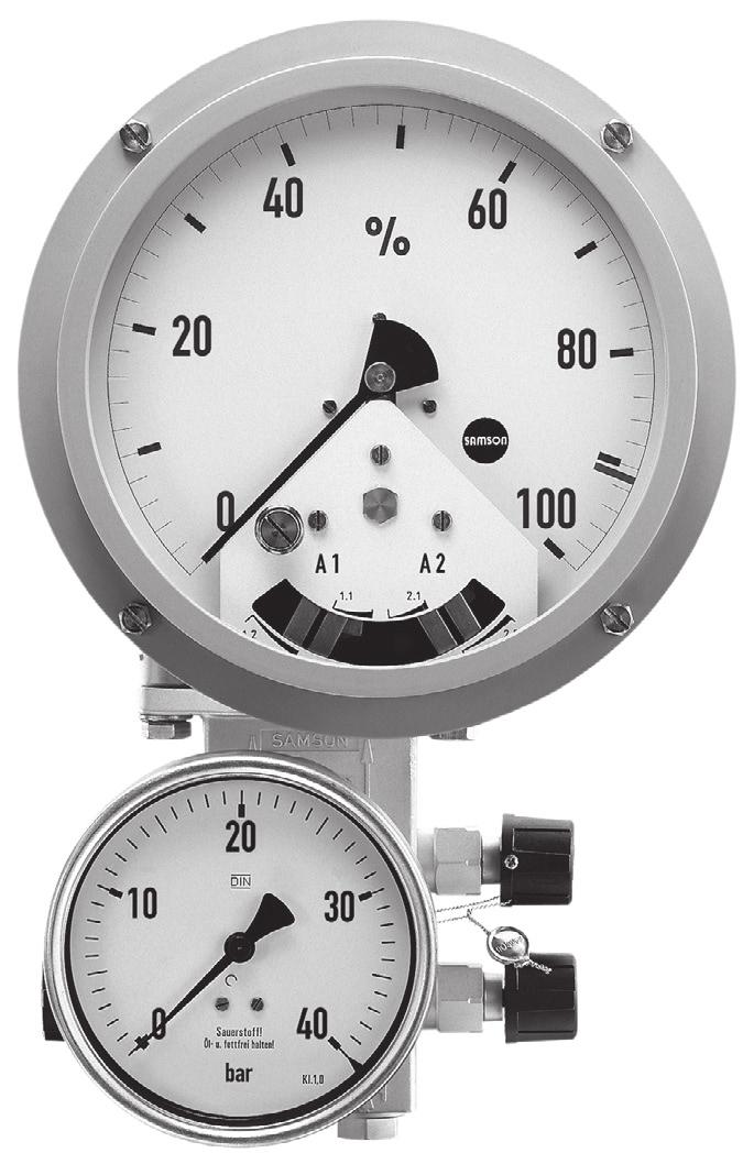 Differential Pressure and Flow Meter Media 5 Indicator 160 Ø PN 50 Application Transmitter for measuring and indicating the differential pressure or measured variables derived from it Suitable for