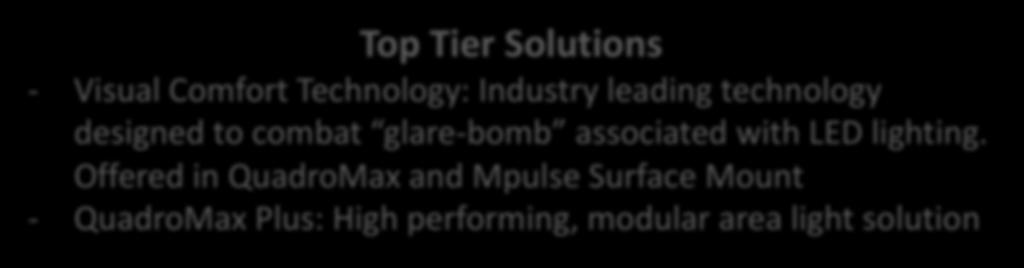 HOW DOES IT ALL FIT? Top Tier Solutions - Visual Comfort Technology: Industry leading technology designed to combat glare-bomb associated with LED lighting.