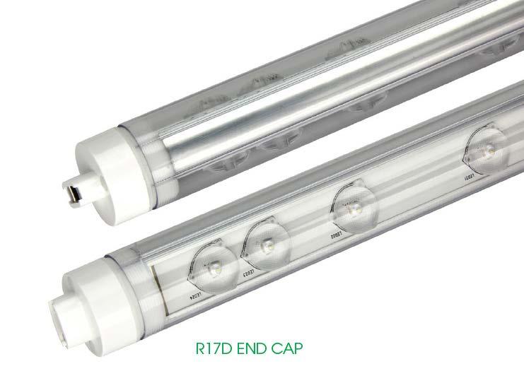 LEDs designed for a virtual 360 illumination Plastic/Aluminum construction Non-Dimmable R17d end caps CRI 80 Long life: 50,000 hours (L70) 7