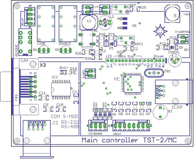 RS-232 savienotajs Displejs RS-485 savienotājs 25. att. TST-2 pamat kontrollera iespiedu plāte Laikā parametrs var būt pieņemts par unikālu relejam-atkārtotājam.