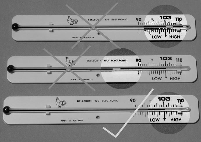 Fig. 4 Examining and Checking Thermometers Sometimes separations can occur in thermometers (see Fig 4). These will cause inaccuracies.