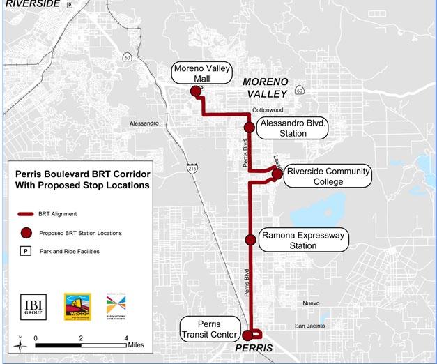 Perris Boulevard Tied with I-15 as the second highest corridor, BRT service in this arterial corridor can be implemented in a way that matches improvements with increases in demand over time.