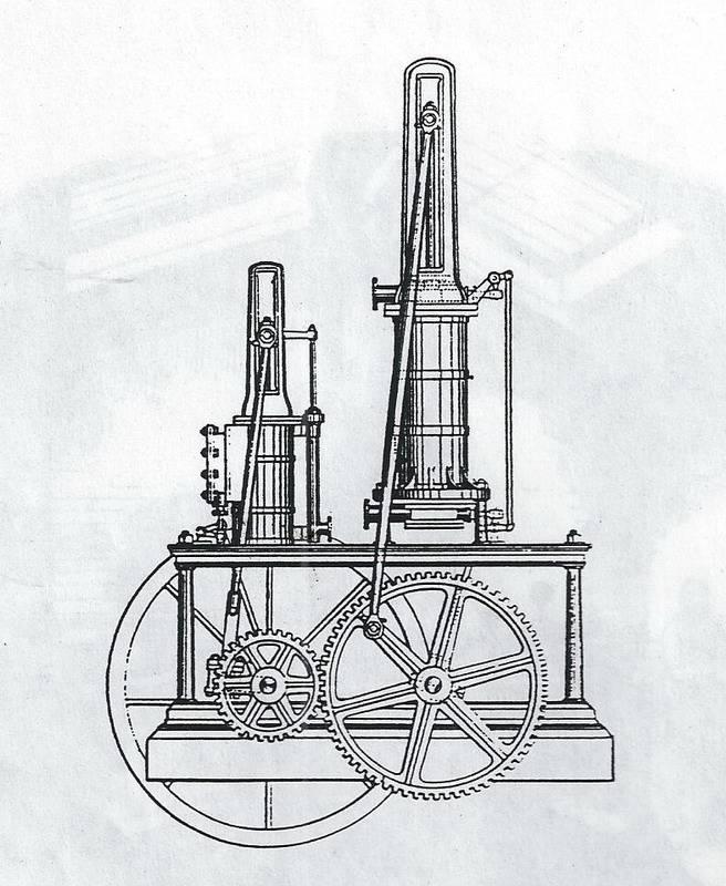 1860 model made by P N Russell & Company, Sydney It shows the steam cylinder (right) with the drive