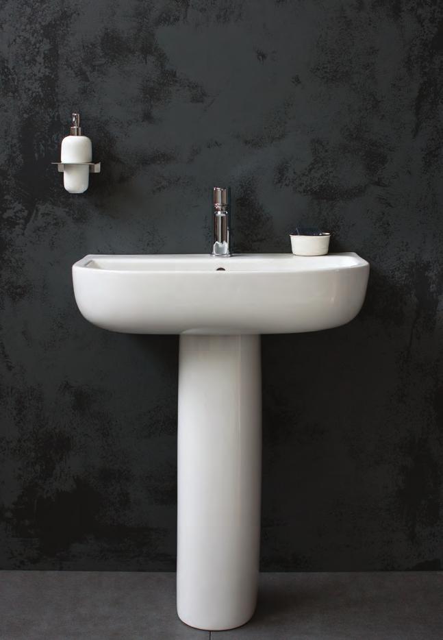 CERAMICS CERAMICS THIS PAGE: Compact 650mm basin with round pedestal, Crystal