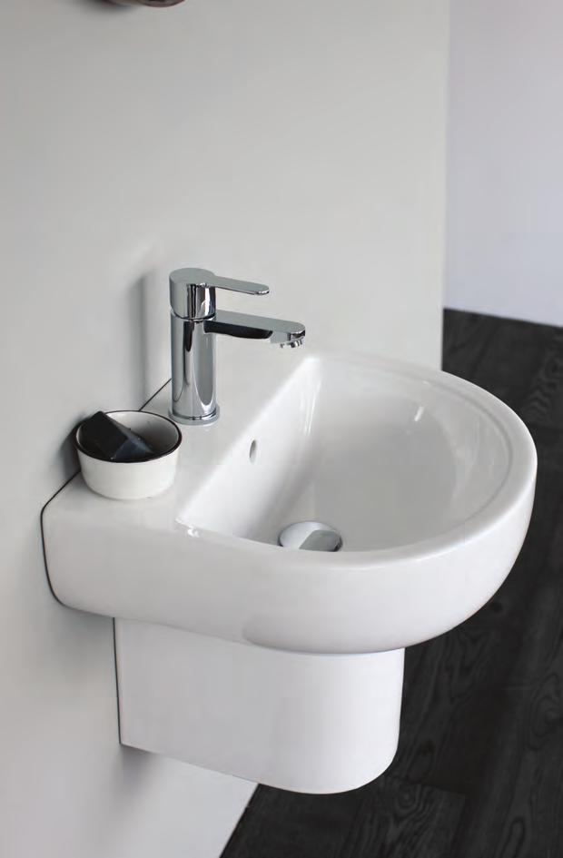 Compact 450mm basin with round semi pedestal, Crystal  OPPOSITE: Compact 450mm