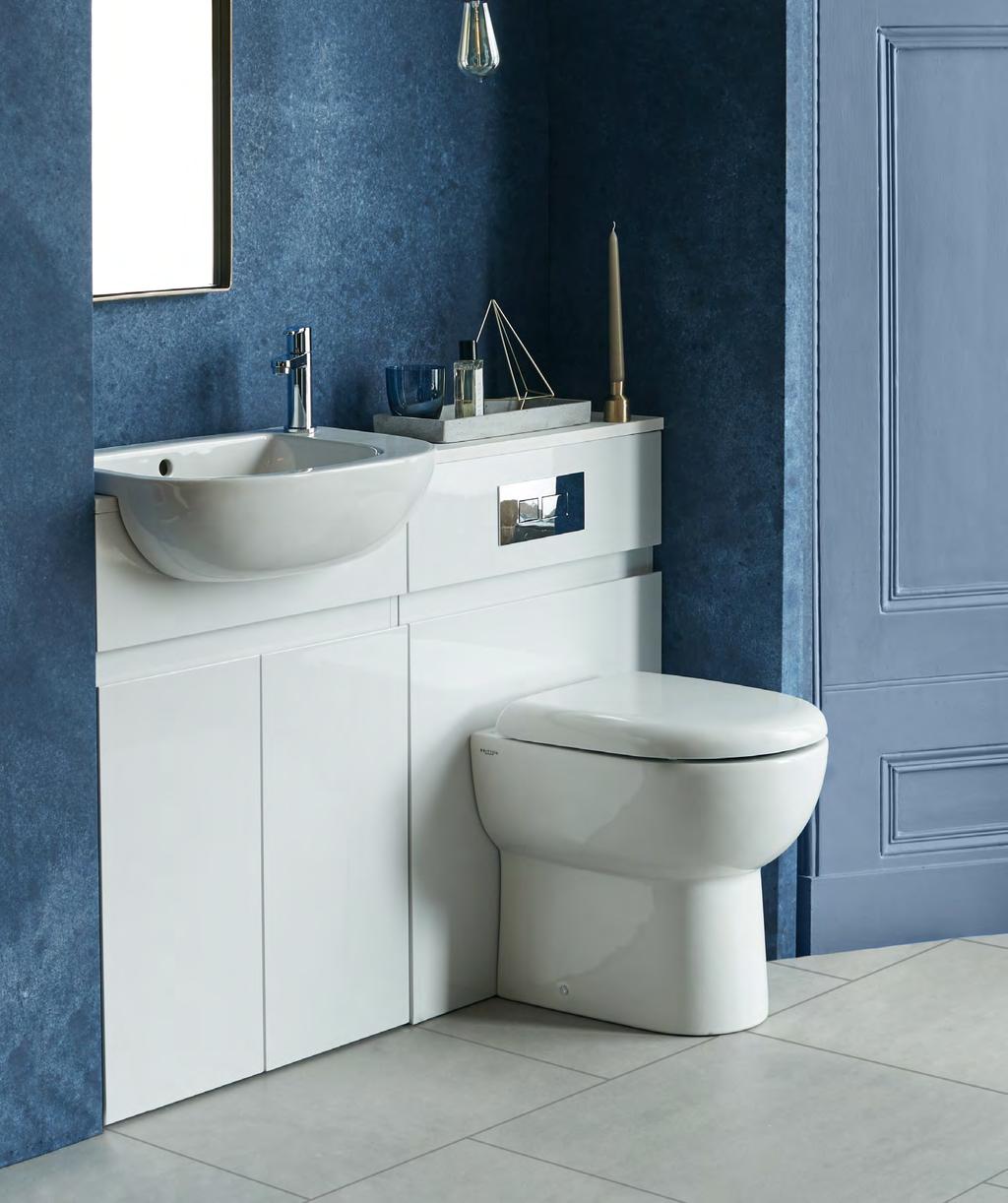 COMPACT FURNITURE A stunning collection from Britton, comes in the form of the Compact furniture range, including wall hung or freestanding vanity units in either 600mm or 900mm with basins in either