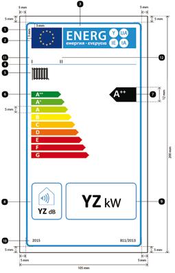 5. The design of the label for boiler space heaters shall be the following: Whereby: (a) The label shall be at least 105 mm wide and 200 mm high.
