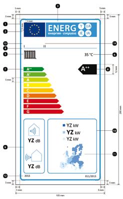 8. The design of the label for low-temperature heat pumps shall be the following: Whereby: (a) The label shall be at least 105 mm wide and 200 mm high.