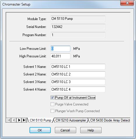 Hitachi Chromaster 4 Using the control module 4.2 Pump The Method Setup - LC Gradient tab serves for setting the gradients of the pumps configured in the Hitachi Chromaster Setup - Pump dialog. 4.2.1 Chromaster Setup - Pump This tab of the Chromaster Setup dialog allows to set the parameters of the pump.